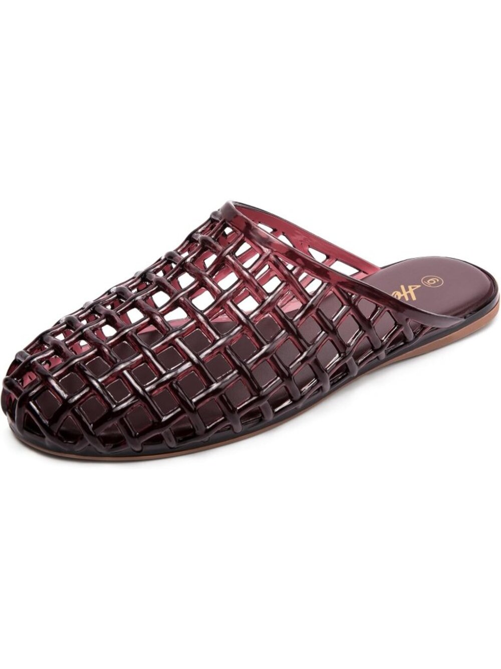 Women's Wine Red Jelly Closed Toe Mesh Hollow Slide Casual Flat Sandal Shoes - Picture 3 of 6